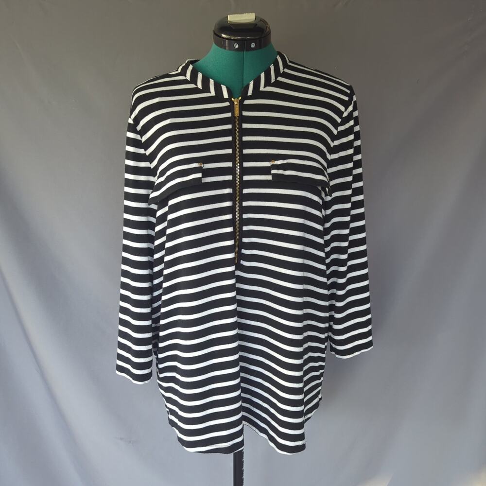 Calvin Klein Striped Zip Front Tunic Top XL Coastal Preppy Nautical